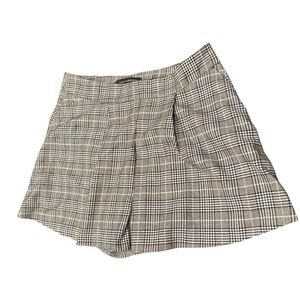 Zara Woman Plaid Skort Grey Blue Glen Check Pleated Front Mini Skirt Shorts S